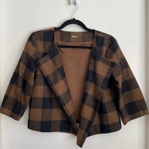 Matta Plaid Wool Crop Jacket brown blue M